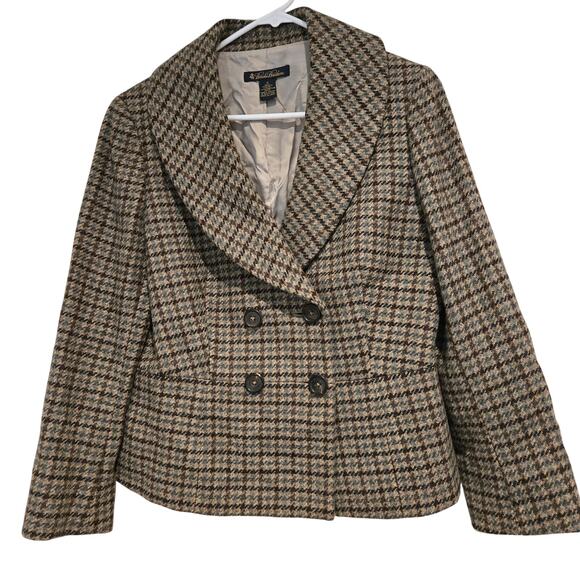 Brooks Brothers Houndstooth Scottish Tweed Cropped Double-Breasted Blazer, Sz 10 - Picture 1 of 8
